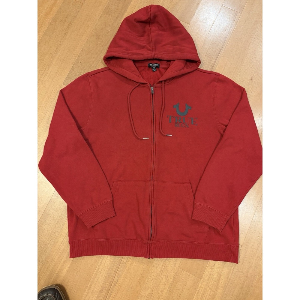 True Religion Hoodie Full Zip Red Maroon XL Buddha Graphic Logo Bubble Print Y2K